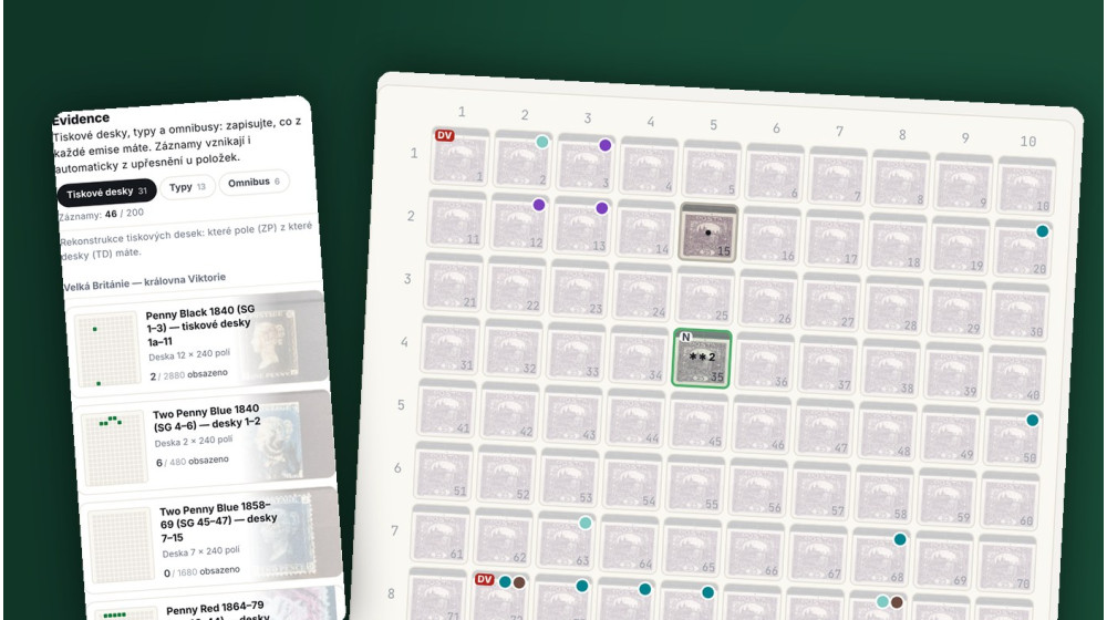 Evidence tiskových desek a typů známek v digitální sbírce
