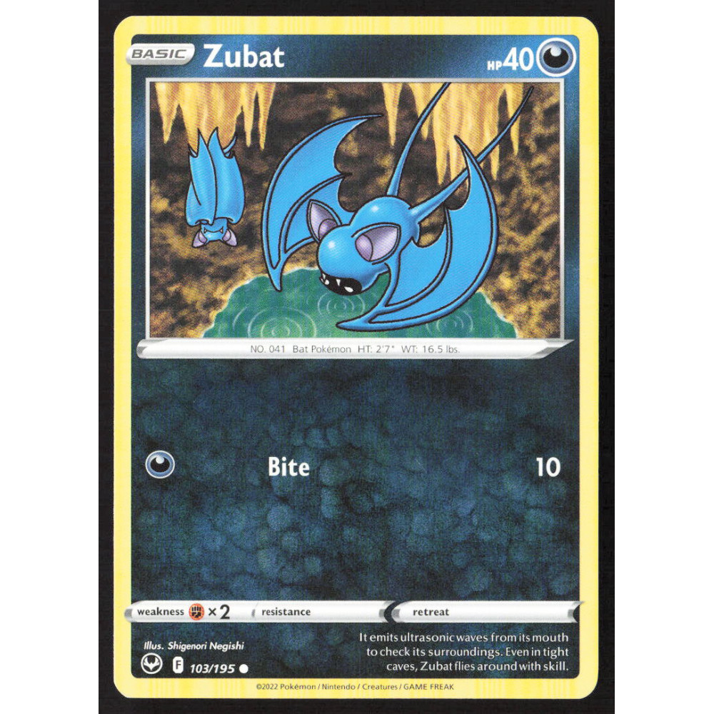 Pokemon Karte, 103/195, Gebraucht, Zubat, HP 40