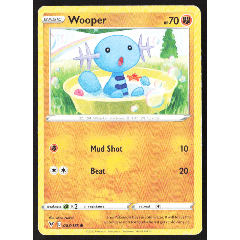 Pokémon card, 083/185, USED, Wooper, HP 70