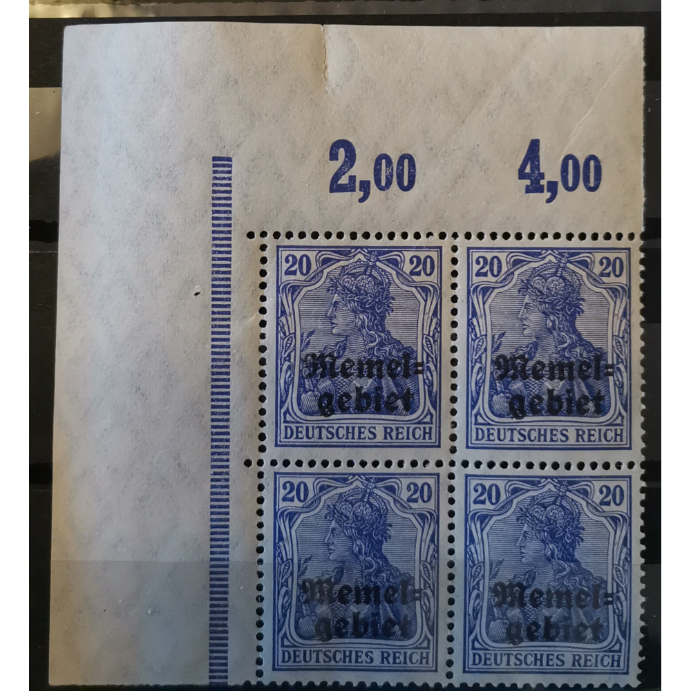 Viererblock Memelgebiet, 20Pf, Mi.4, MNH**