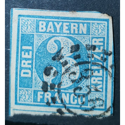 Stamp Bavaria, 3 Kr, Mi.2I, Used/#