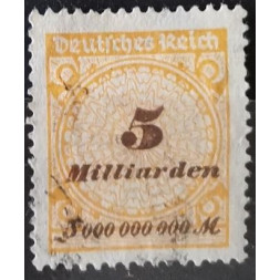 Selo Reich Alemão, 5Bi.Mk., Mi.327, Usado/#