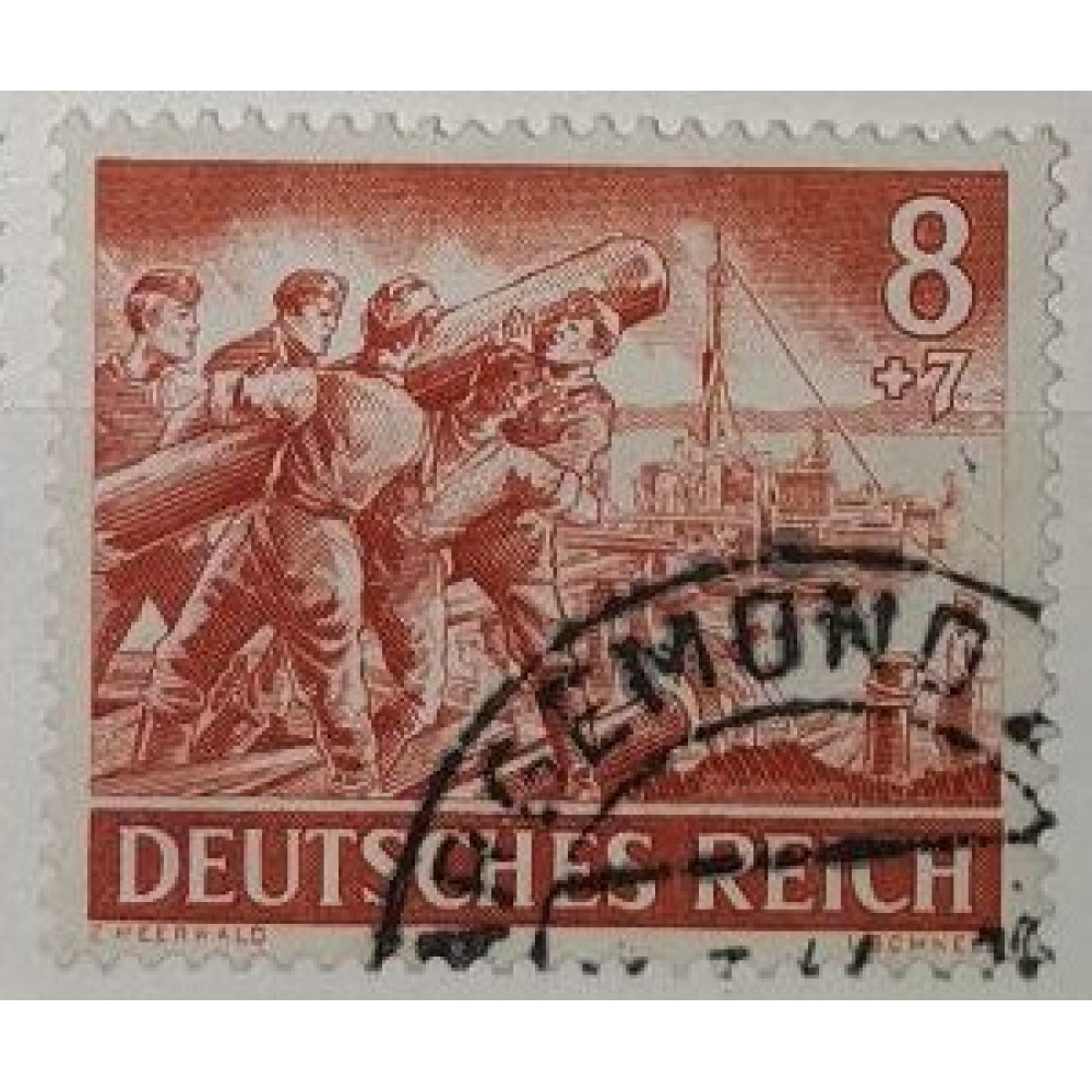 Selo Reich Alemão, 8+7 Pfg., Mi.835, Usado/#