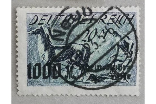 Známka Německo, Reich, 20+1000 Mk., Mi.260#