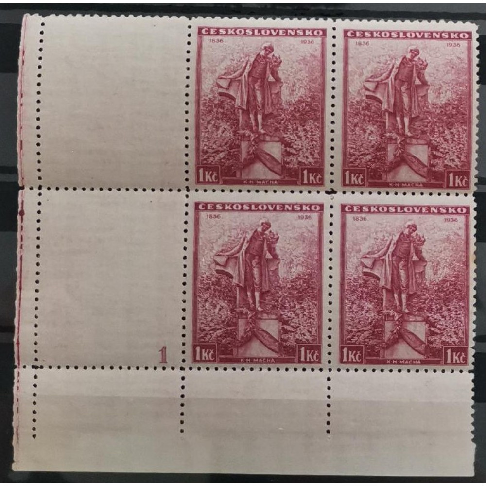 Bloque de cuatro Checoslovaquia with coupons, 1 Kč, Pof.299, MNH**