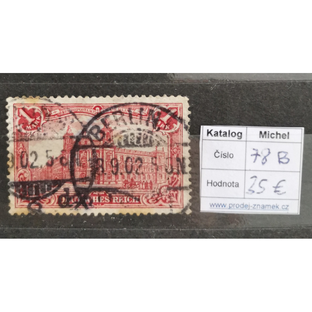 Selo Reich Alemão, 1Mk., Mi.78B, Usado/# 1