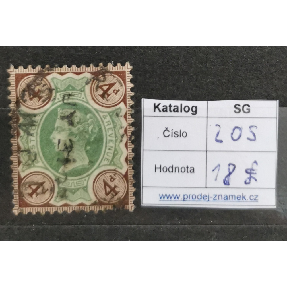 Známka Velká Británie Královna Viktoria, 4d, Sg.205# 1