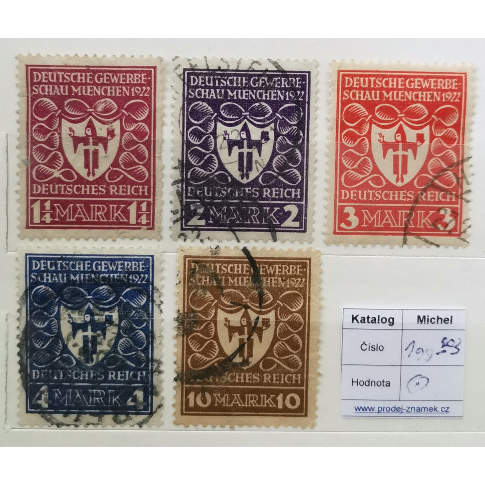 Serie Imperio Alemán (Deutsches Reich), 1.25Mk.-10Mk., Mi.199-203-203, Usado/#