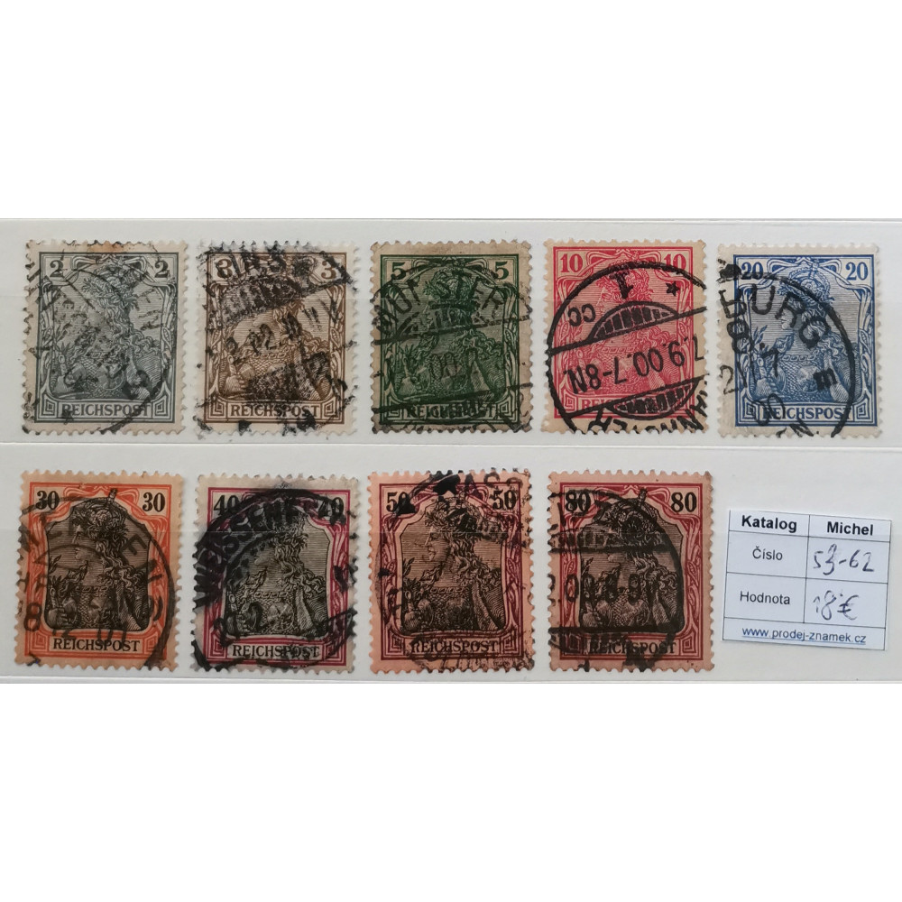 Satz Deutsches Reich, 2Pfg.-40Pfg., Mi.53-62-62-62, Used/#