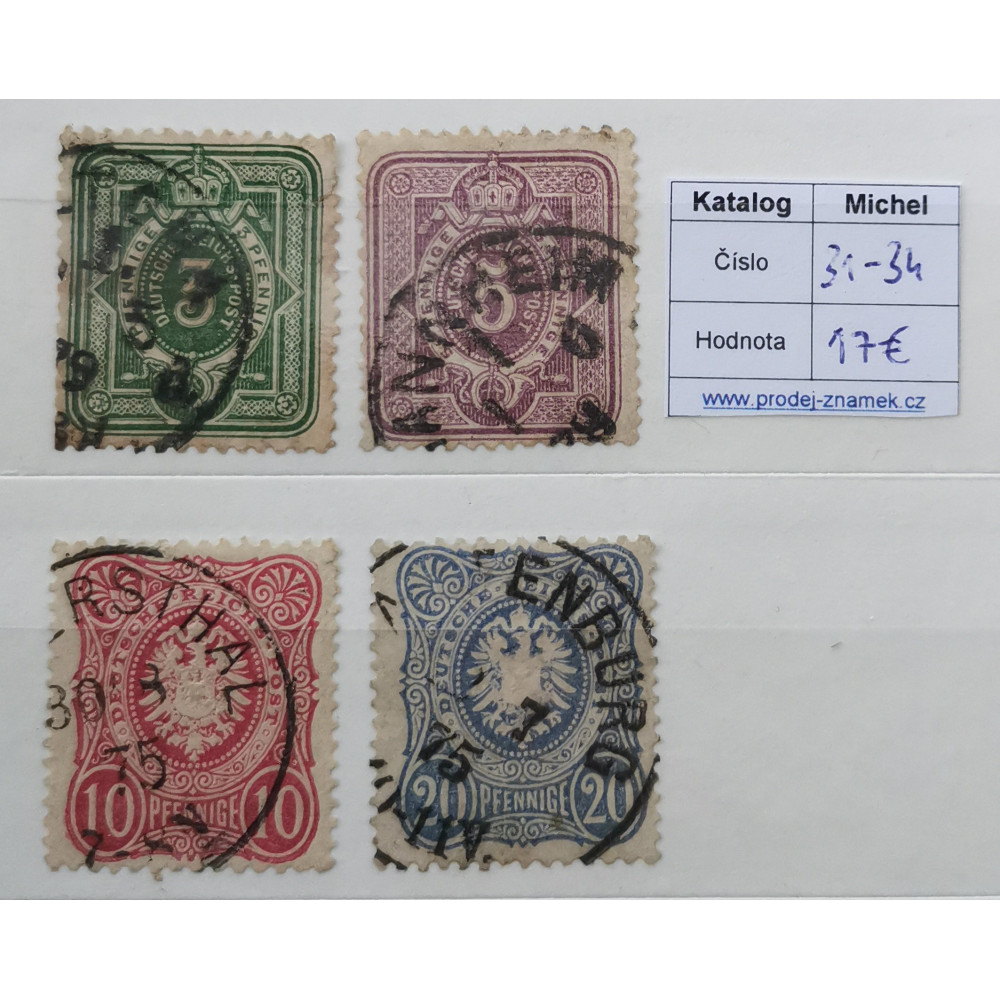 Série Reich Alemão, 3Pfge.-5Pfg., Mi.31-34-34-34, Usado/#