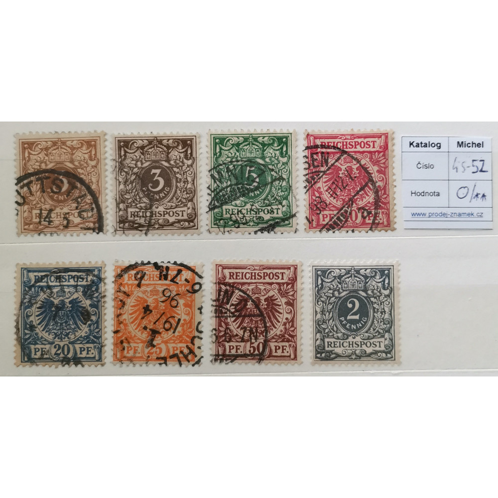 Serie Imperio Alemán (Deutsches Reich), 3Pfg.-5Pfg., Mi.45-52-52-52, Usado/#
