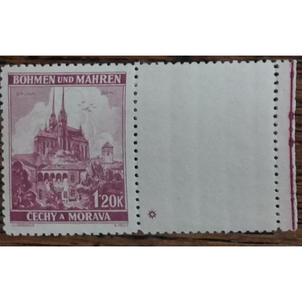 Sello con viñetas Protectorado de Bohemia y Moravia, 1.20K, Pof.32, MH*