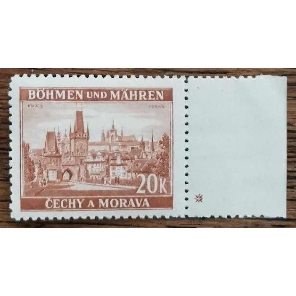 Sello con viñetas Protectorado de Bohemia y Moravia, 20K, Pof.40, MH*