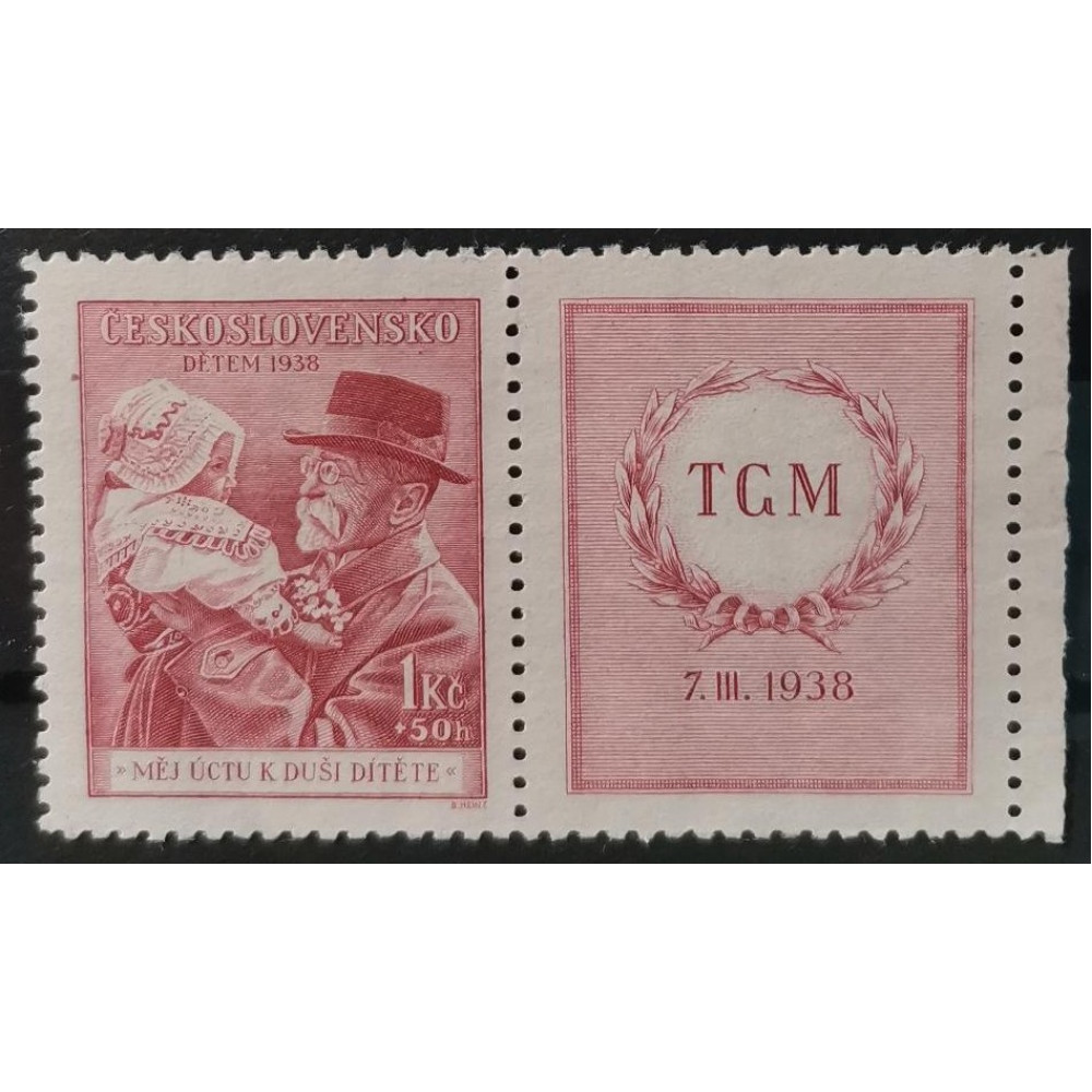 Selo com vinhetas Tchecoslováquia, 1 Kč + 50h, Pof.334, MH*