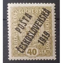Známka ČSR PČ 1919, 40h, Pof.42*, I. typ přetisku 