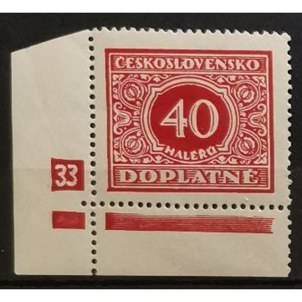 Sello con número de plancha Checoslovaquia, 40h, Mi.59, MNH** 