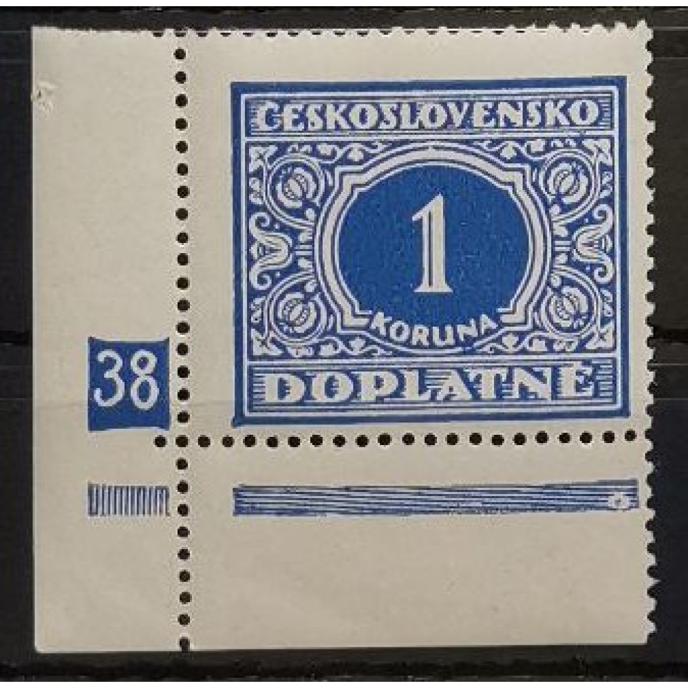 Sello con número de plancha Checoslovaquia, 1 Kč, Mi.62, MNH** 