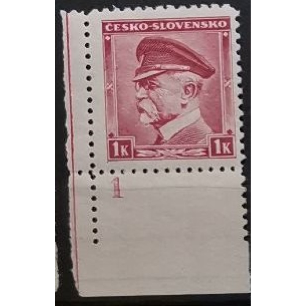 Sello con número de plancha Checoslovaquia, 1 K, Mi.406, MNH** 