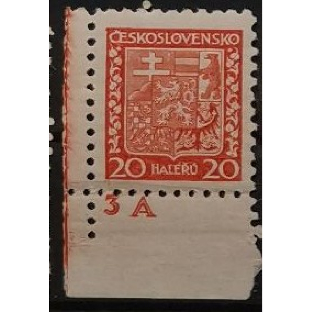 Sello con número de plancha Checoslovaquia, 20h, Mi.279A, MNH** 