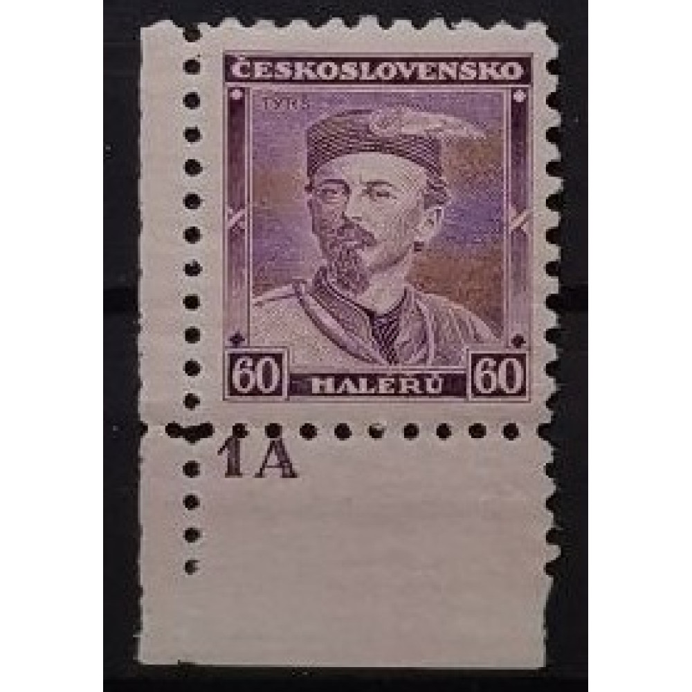 Sello con número de plancha Checoslovaquia, 60h, Mi.318, MH* 