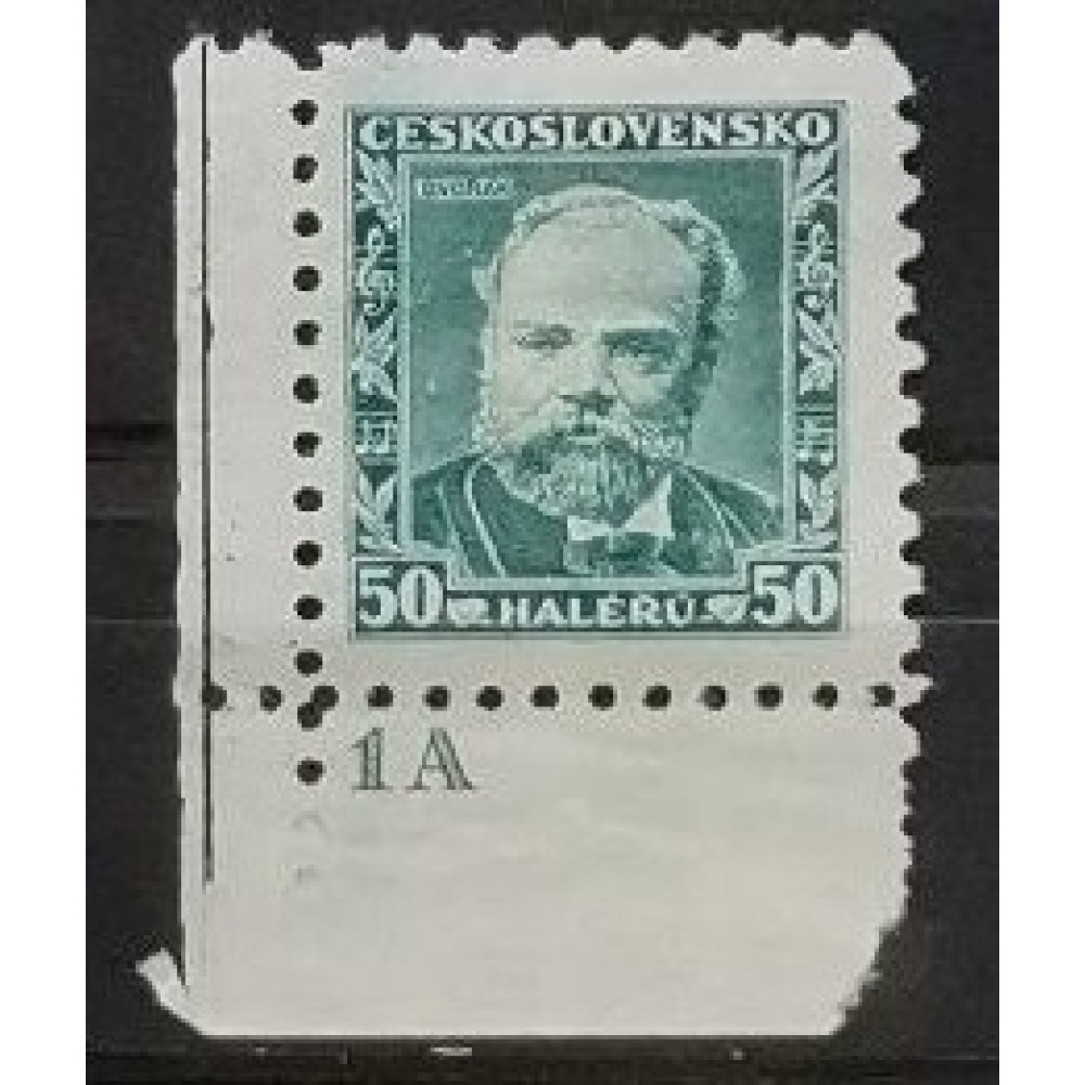 Sello con número de plancha Checoslovaquia, 50h, Mi.329, MH* 