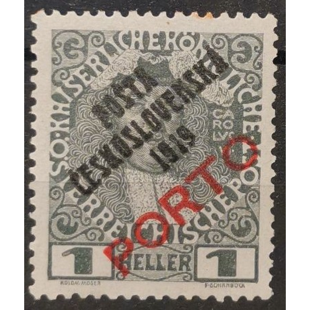 Selo com número de chapa Tchecoslováquia PČ 1919, 1h, Mi.92, MNH** 