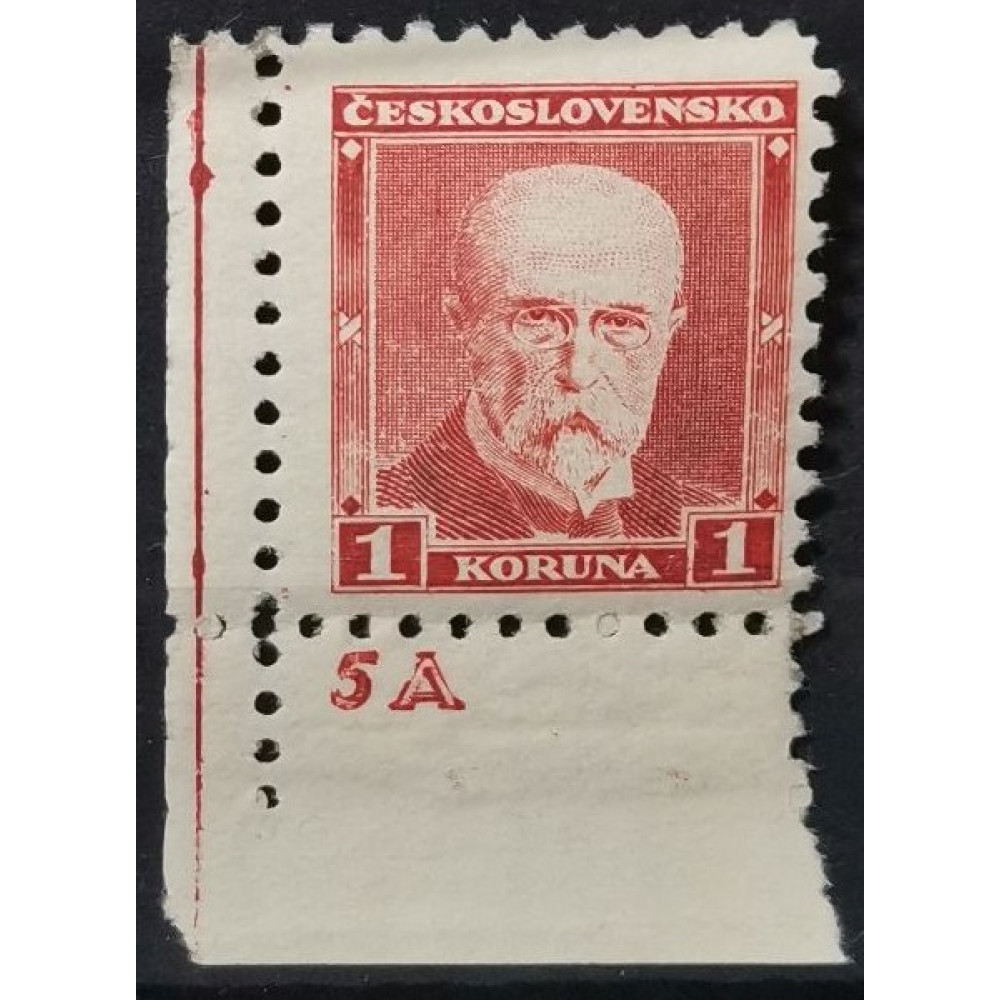 Sello con número de plancha Checoslovaquia, 1 Kč, Mi.297A, MH* 