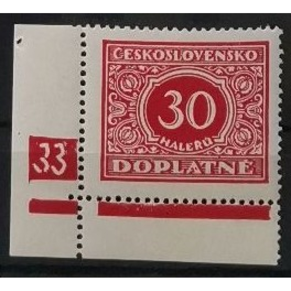 Stamps with plate numbers Czechoslovakia, 30h, Mi.58, MNH** 