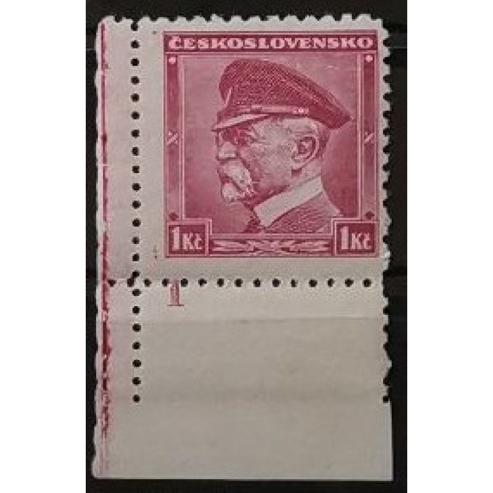 Sello con número de plancha Checoslovaquia, 1 Kč, Mi.350, MNH** 