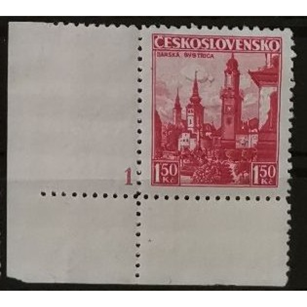 Sello con número de plancha Checoslovaquia, 1,50 Kč, Mi.352, MH* 