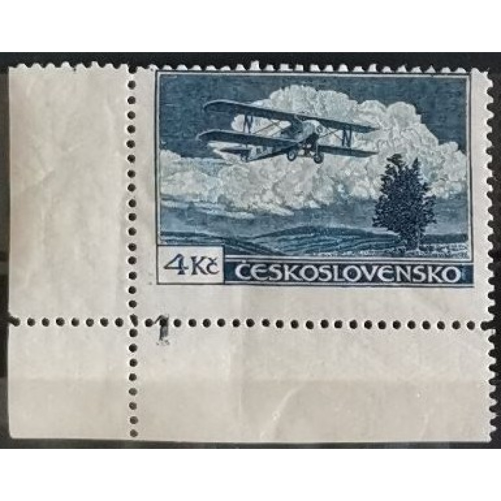 Sello con número de plancha Checoslovaquia, 4 Kč, Mi.307, MNH** 