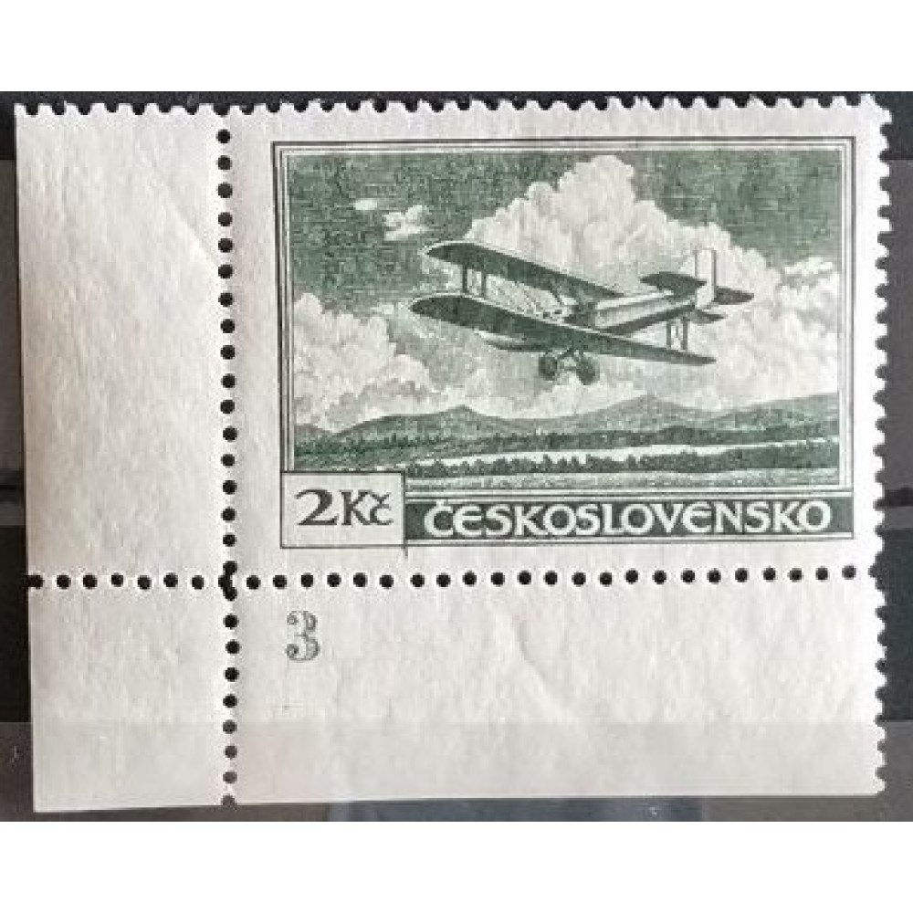 Sello con número de plancha Checoslovaquia, 2 Kč, Mi.305, MNH** 