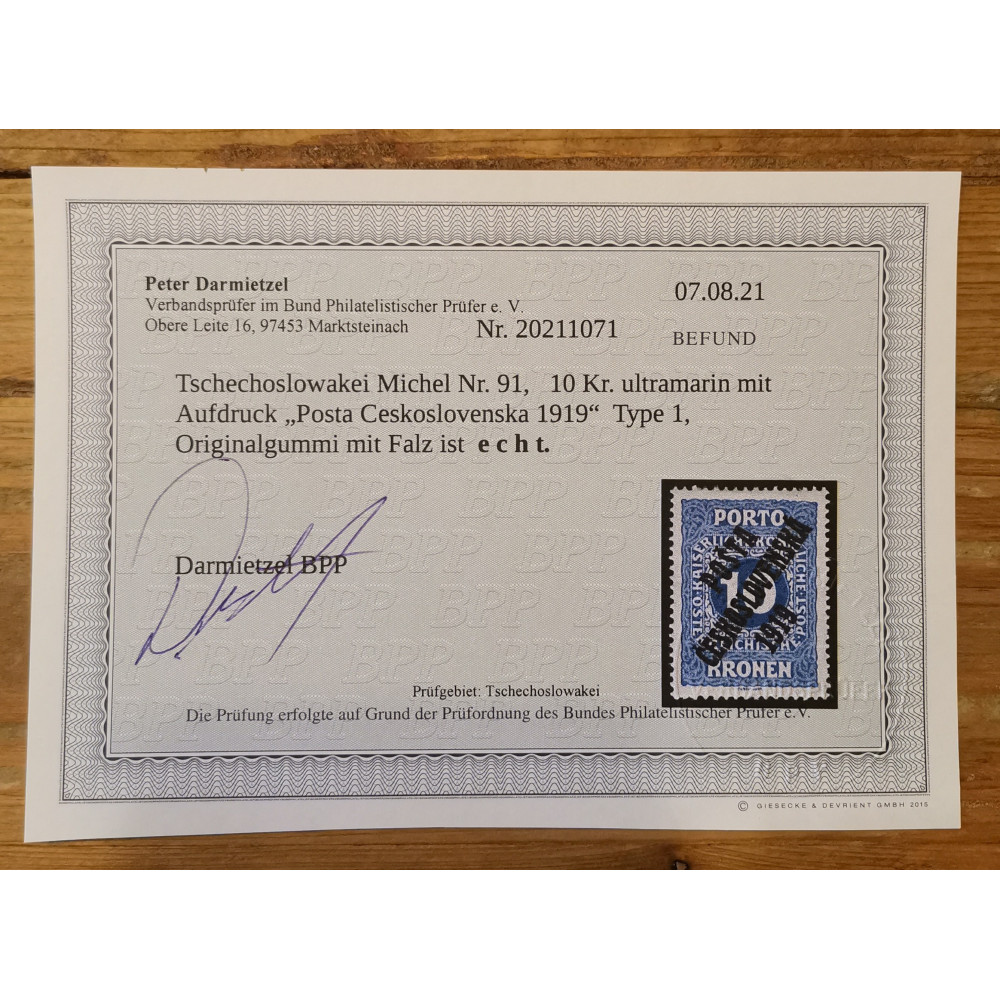 Briefmarke Tschechoslowakie PČ 1919, 10K, Mi.91, MH*  1