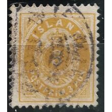 Stamp Iceland, 3 aur, Mi.22, Used/#, zoubkování: 12 3/4