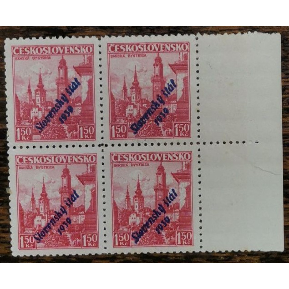 Bloque de cuatro Estado Eslovaco, 1.50Kc, Mi.14, MNH** 