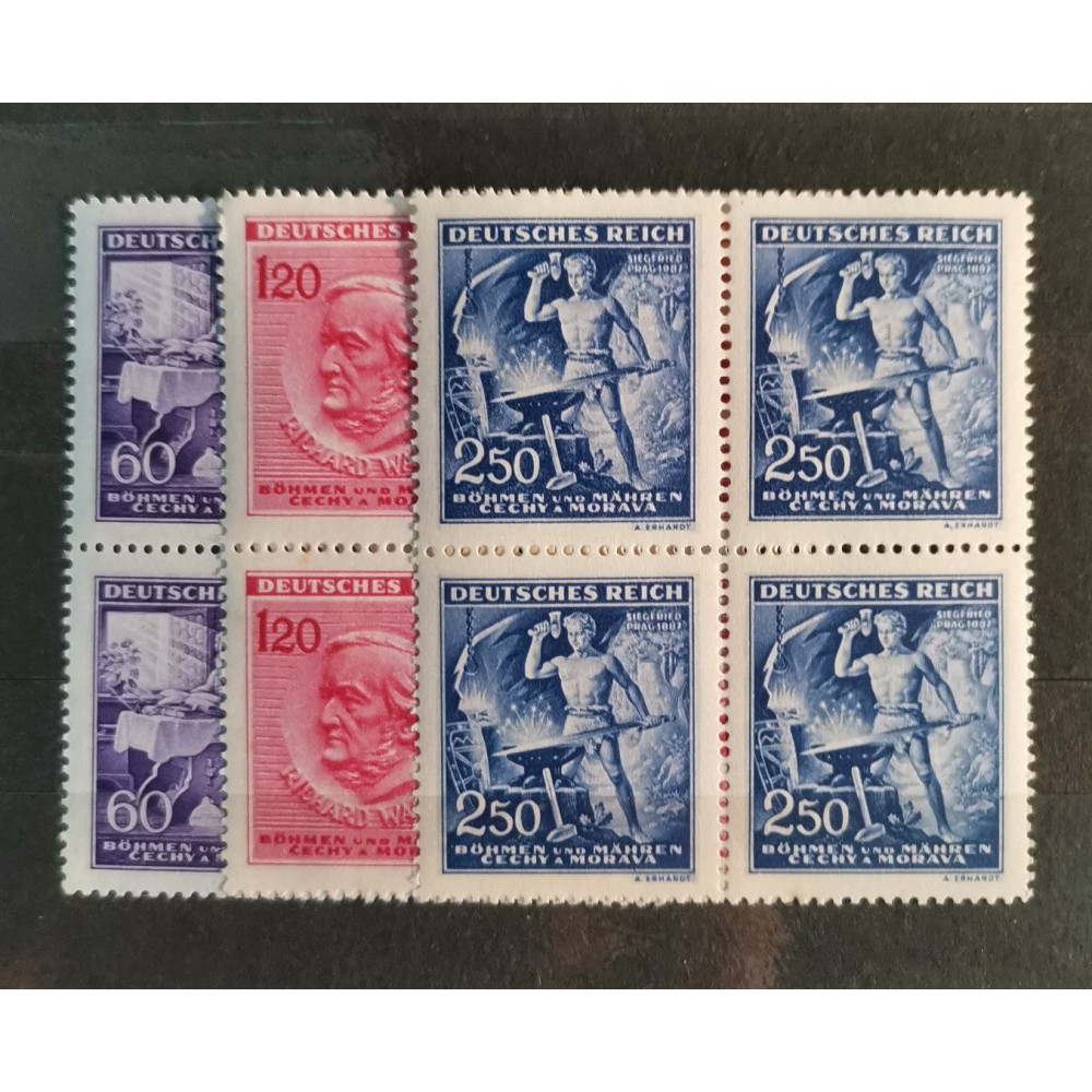 Série Protetorado da Boêmia e Morávia, 60H-250H, Mi.128-129-130, MNH** 
