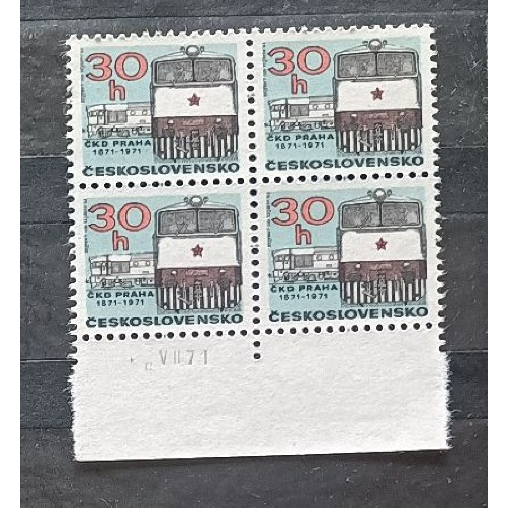 Bloque de cuatro de esquina Checoslovaquia, 30h, Mi.2021, MNH** 