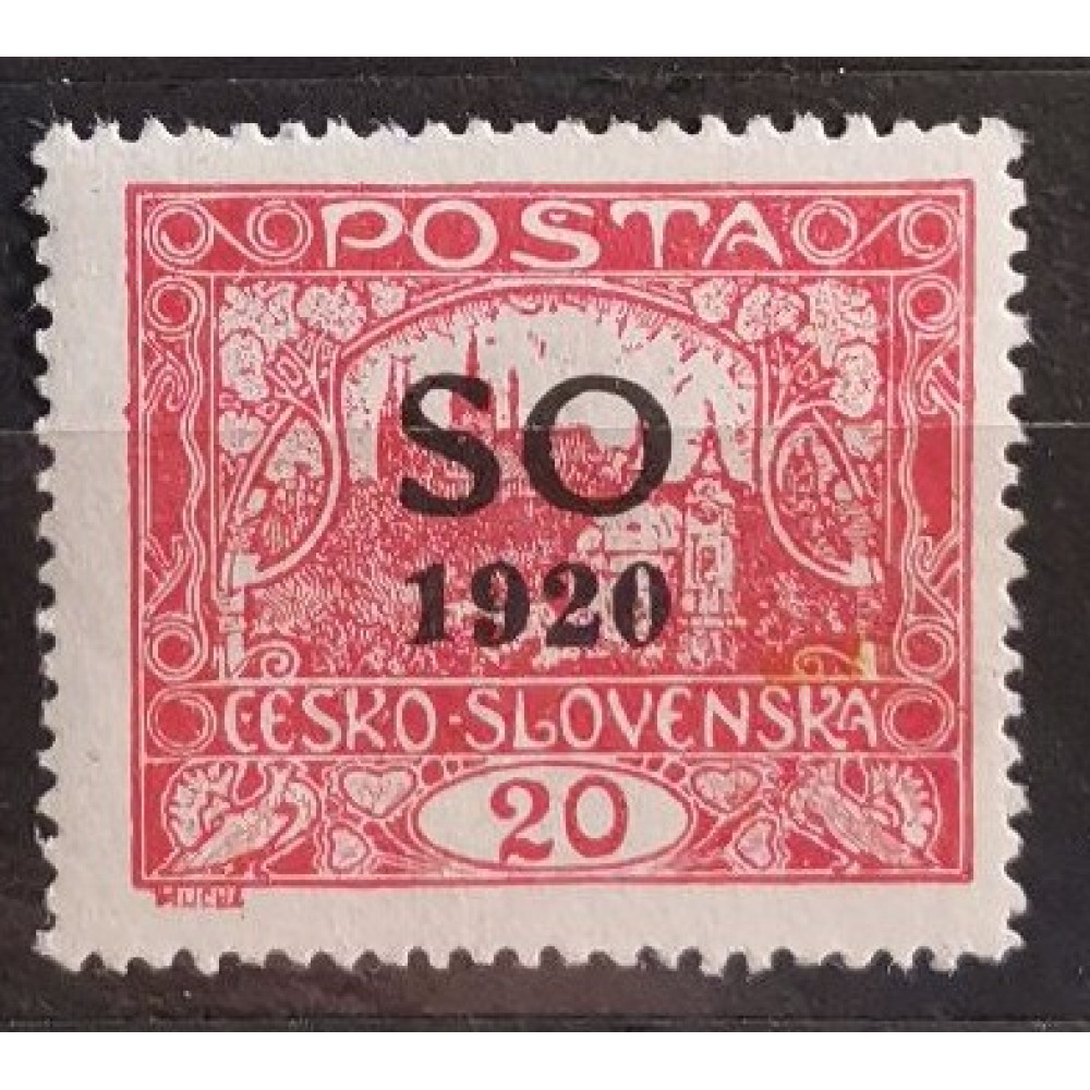 Stamp Czechoslovakia, 20h, Mi.8, MH* , zoubkování: A: 13 3/4: 13 1/2