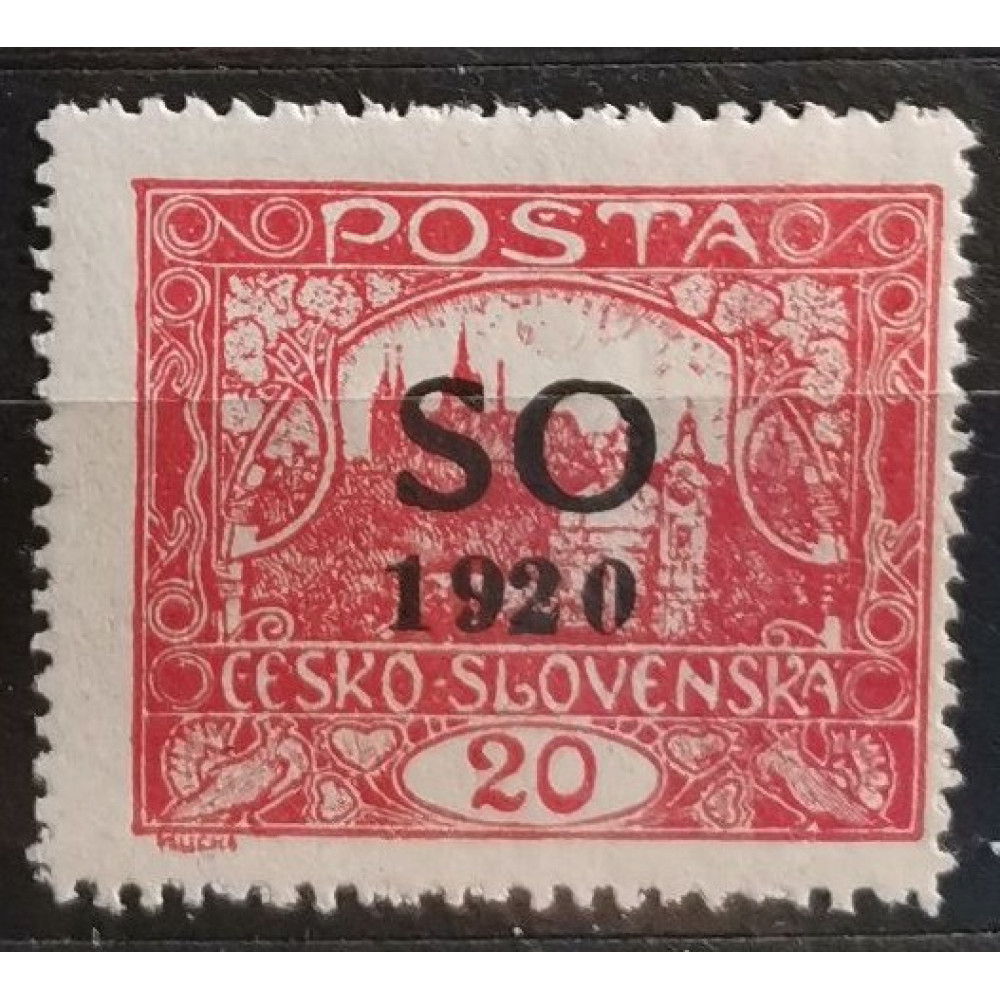 Stamp Czechoslovakia, 20h, Mi.8, MH* , zoubkování: B: 13 3/4