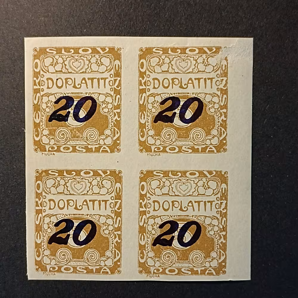 Block of four Czechoslovakia, 20/5h, Mi.26, MNH** 