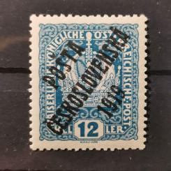 Známka ČSR PČ 1919 , 12h, Pof.37*, II. typ přetisku  Známka ČSR PČ 1919 , 12h, Pof.37*, II. typ přetisku