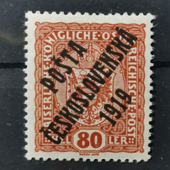Známka ČSR PČ 1919 , 80h, Pof.45**, I. typ přetisku 