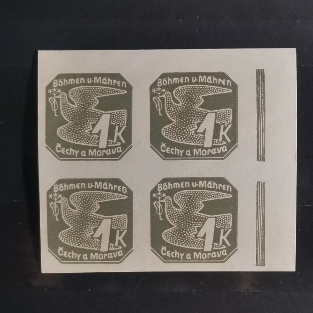 Quadra de canto Protetorado da Boêmia e Morávia, 1K, Mi.50, MNH** 
