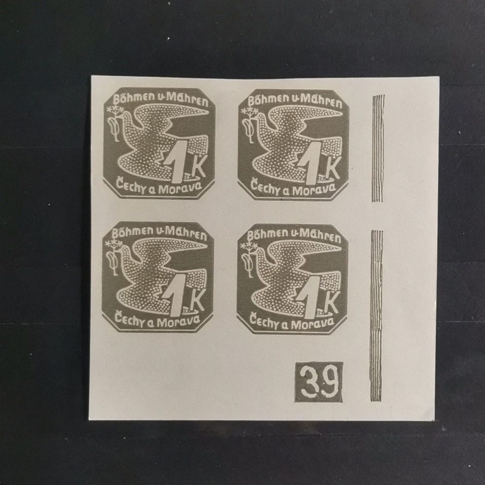 Bloque de cuatro de esquina Protectorado de Bohemia y Moravia, 1K, Mi.50, MH* 