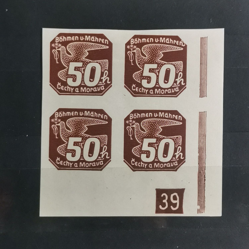 Bloque de cuatro de esquina Protectorado de Bohemia y Moravia, 50H, Mi.49, MH* 