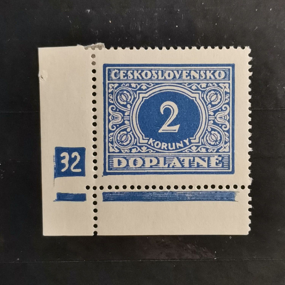 Sello con número de plancha Checoslovaquia, 2 Kč, Mi.63, MH* 