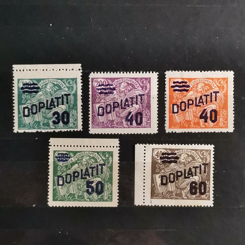 Set Czechoslovakia, 30/100h-60/400h, Mi.41-45, MH* 