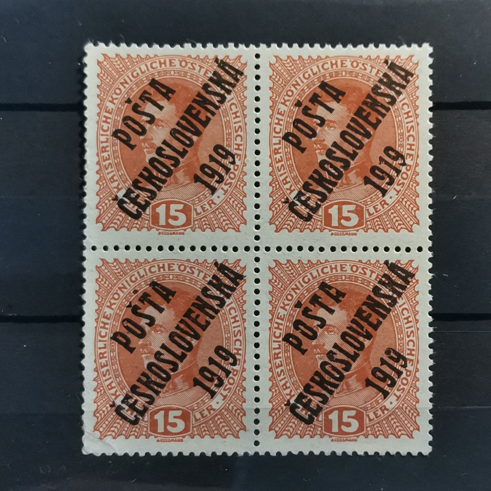 Viererblock Tschechoslowakie PČ 1919 , 15h, Mi.63** 