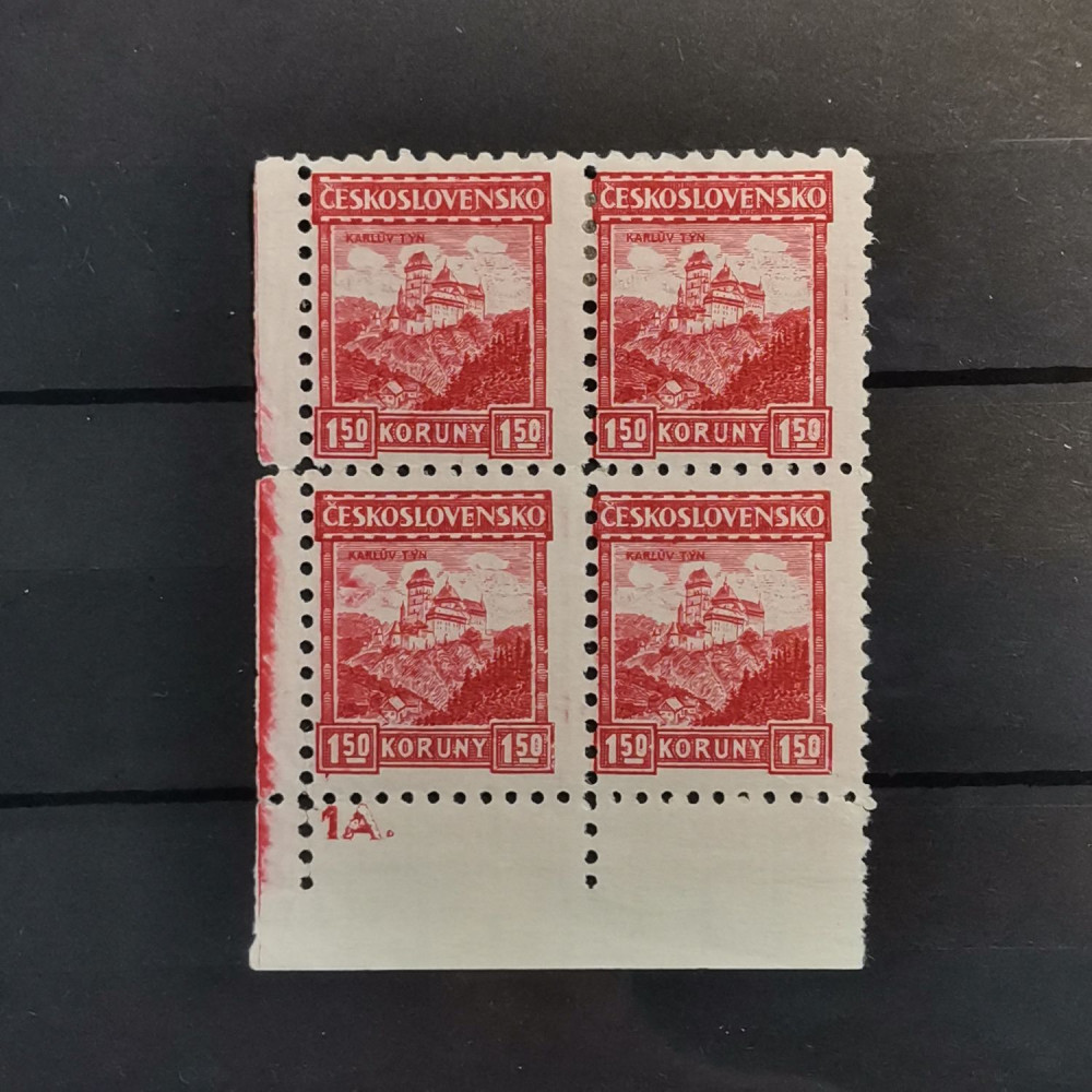 Bloque de cuatro de esquina Checoslovaquia, 1,50 Kč, Mi.261, MNH** 