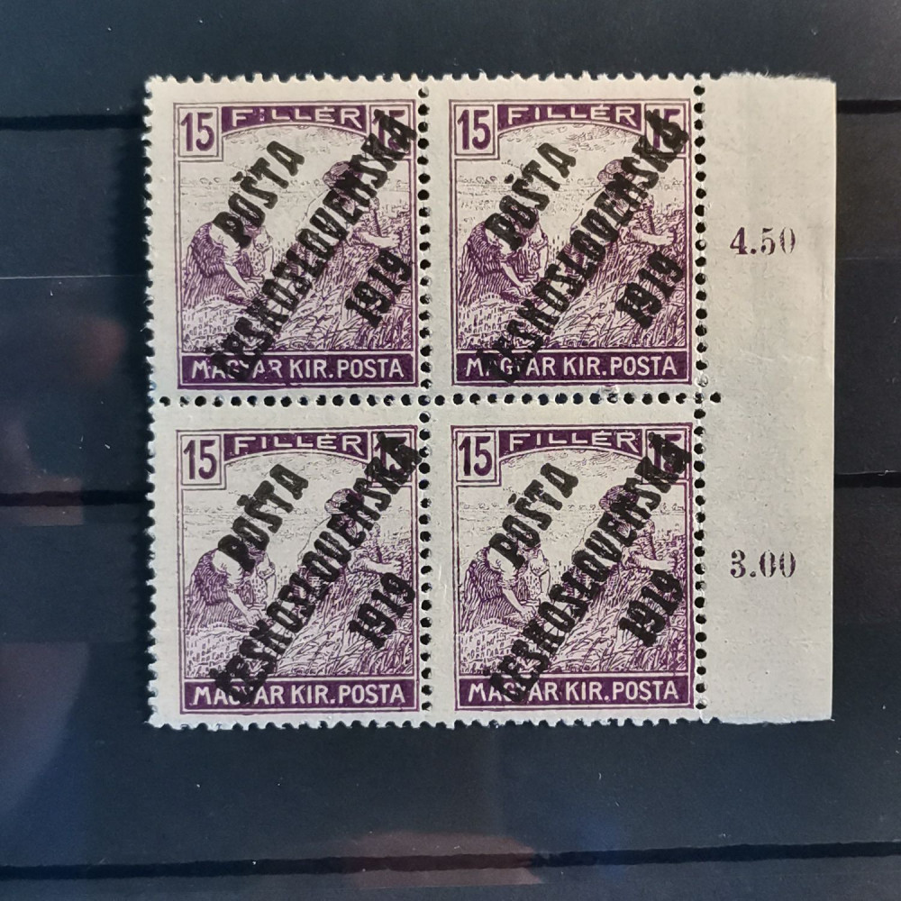 Bloque de cuatro Checoslovaquia PČ 1919 , 15f, Mi.125, MNH** 